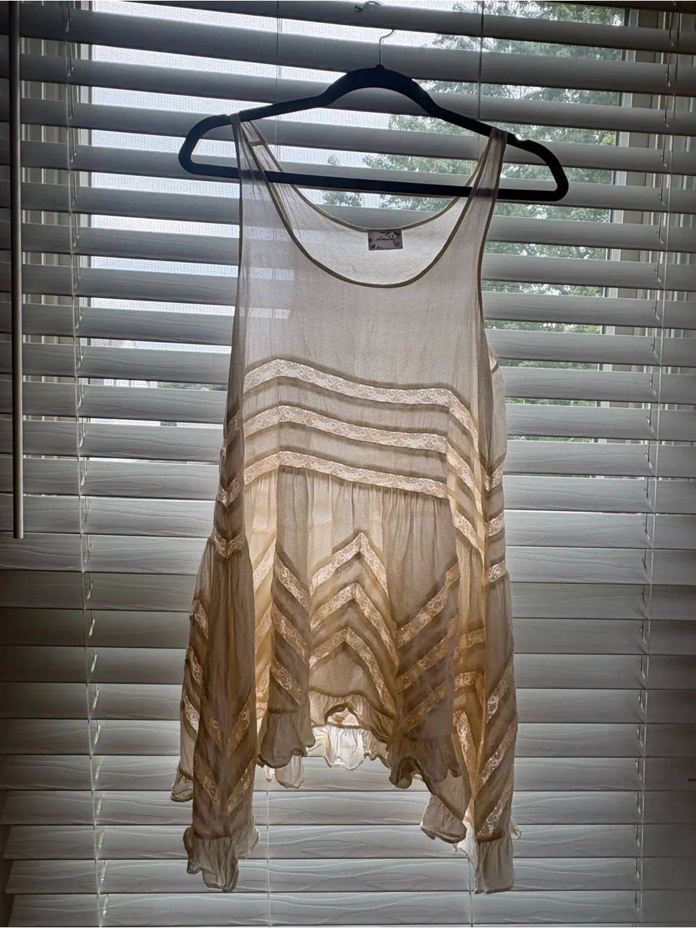 Free People Ivory Sheer Lace Chevron Asymmetrical Tunic